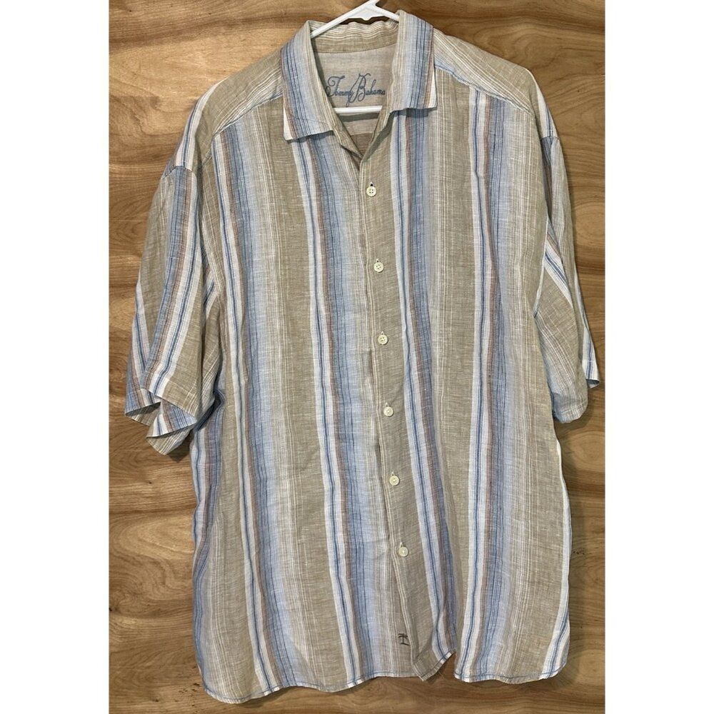 Tommy Bahama Men’s 1xb Big Striped 100% Linen Short Sleeve Shirt Hawaiian
